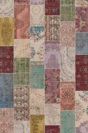 Afra Patchwork Desenli Şönil Pamuk Tabanlı Yıkanabilen Kaydırmaz Antibakteriyel Salon Halısı - Aydahome