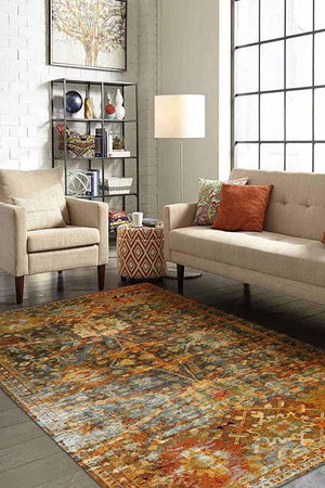 Babs Vintage Desenli Şönil Pamuk Tabanlı Yıkanabilen Kaydırmaz Antibakteriyel Salon Halısı - Aydahome