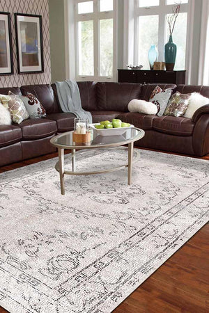 Milkyelegance Vintage Desenli Pamuk Tabanlı Yıkanabilen Kaydırmaz Antibakteriyel Şönil Salon Halısı - Aydahome