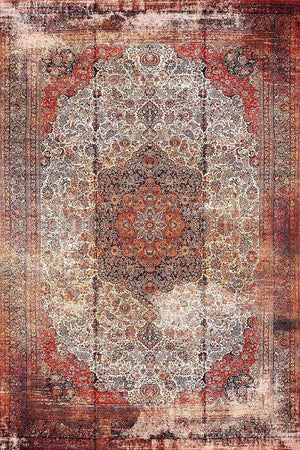 Root Vintage Desenli Pamuk Tabanlı Yıkanabilen Kaydırmaz Antibakteriyel Şönil Salon Halısı - Aydahome