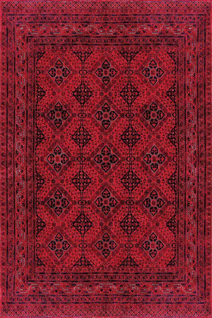 Rosso-Afgano Vintage Desenli Pamuk Tabanlı Yıkanabilen Kaydırmaz Antibakteriyel Şönil Salon Halısı - Aydahome