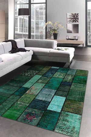 Trunk Patchwork Desenli Pamuk Tabanlı Yıkanabilen Kaydırmaz Antibakteriyel Şönil Salon Halısı - Aydahome