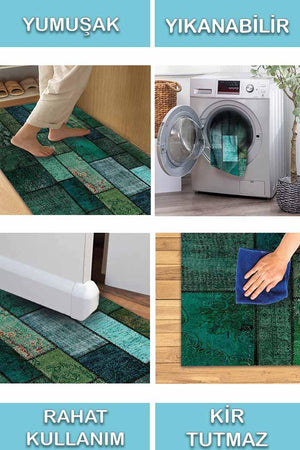 Trunk Patchwork Desenli Pamuk Tabanlı Yıkanabilen Kaydırmaz Antibakteriyel Şönil Salon Halısı - Aydahome