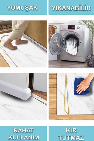 Hardy Modern Şönil Pamuk Tabanlı Yıkanabilen Kaydırmaz Antibakteriyel Mutfak Halısı - Aydahome