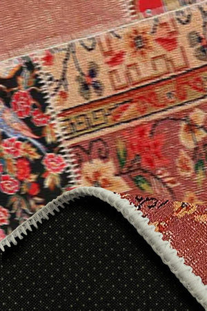 Zelda Patchwork Desenli Pamuk Tabanlı Yıkanabilen Kaydırmaz Antibakteriyel Şönil Salon Halısı - Aydahome