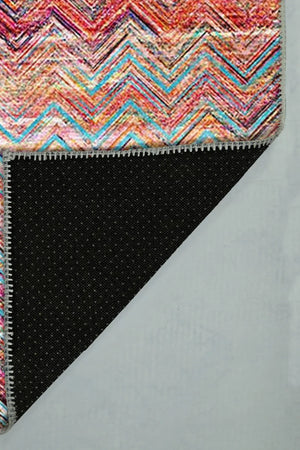 Missoni Kilim Desenli Pamuk Tabanlı Yıkanabilen Kaydırmaz Antibakteriyel Şönil Salon Halısı - Aydahome
