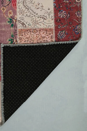 Afra Patchwork Desenli Şönil Pamuk Tabanlı Yıkanabilen Kaydırmaz Antibakteriyel Salon Halısı - Aydahome