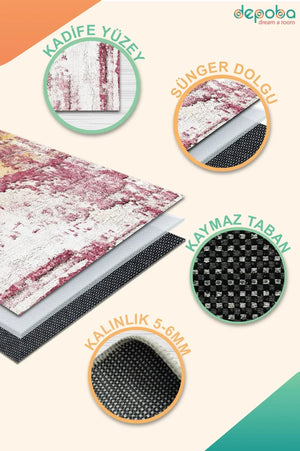 Sally Modern Kadife Yıkanabilir Kaymaz Pamuk Tabanlı Antibakteriyel Salon Halısı - Aydahome