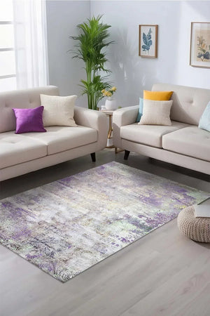Arden Modern Desenli Pamuk Tabanlı Yıkanabilen Kaymaz Antibakteriyel Şönil Salon Halısı - Aydahome
