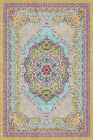 Jefes Vintage Desenli Pamuk Tabanlı Yıkanabilen Kaymaz Antibakteriyel Şönil Salon Halısı - Aydahome