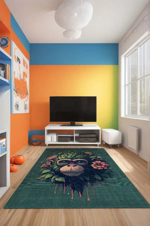 Monkey Modern Şönil Gamer Halısı Pamuk Tabanlı Yıkanabilen Kaymaz Genç Odası Oyuncu Gaming Halısı - Aydahome
