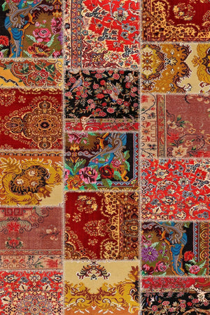 Silena Patchwork Desenli Pamuk Tabanlı Yıkanabilen Kaydırmaz Antibakteriyel Şönil Salon Halısı - Aydahome
