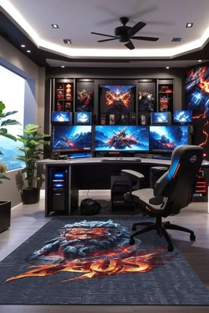 Zeus Modern Şönil Gamer Halısı Pamuk Tabanlı Yıkanabilen Kaymaz Genç Odası Oyuncu Gaming Halısı - Aydahome