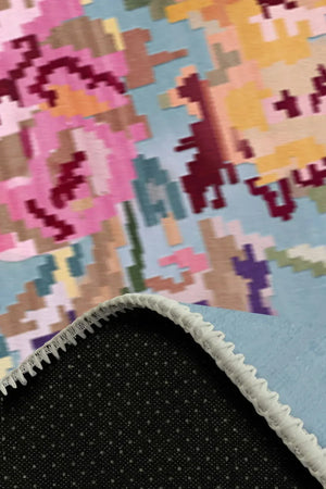 Lucio Çiçek Desenli Pamuk Tabanlı Yıkanabilen Kaydırmaz Antibakteriyel Şönil Salon Halısı - Aydahome