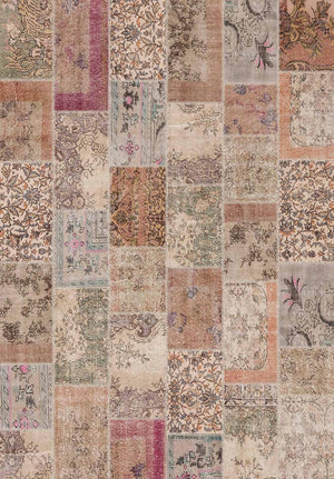 Senda Patchwork Desenli Pamuk Tabanlı Yıkanabilen Kaydırmaz Antibakteriyel Şönil Salon Halısı - Aydahome