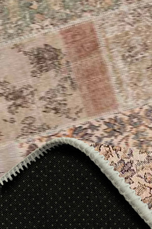 Senda Patchwork Desenli Pamuk Tabanlı Yıkanabilen Kaydırmaz Antibakteriyel Şönil Salon Halısı - Aydahome