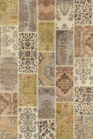 Serene Patchwork Desenli Pamuk Tabanlı Yıkanabilen Kaydırmaz Antibakteriyel Şönil Salon Halısı - Aydahome