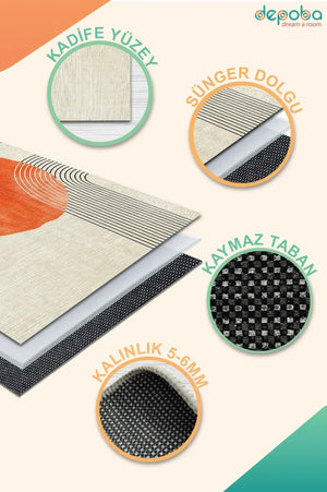 Karen Modern Kadife Yıkanabilir Kaymaz Pamuk Tabanlı Antibakteriyel Salon Halısı - Aydahome