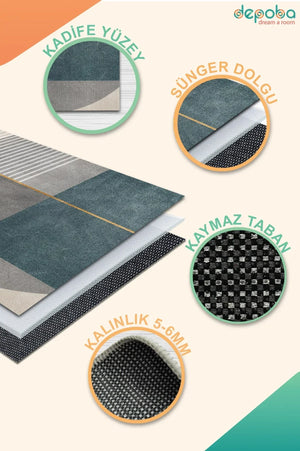 Lavin Modern Kadife Yıkanabilir Kaymaz Pamuk Tabanlı Antibakteriyel Salon Halısı - Aydahome