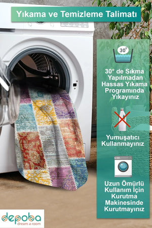Kepa Patchwork Kadife Yıkanabilir Kaymaz Pamuk Tabanlı Antibakteriyel Salon Halısı - Aydahome