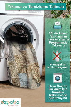 Mordo Patchwork Kadife Yıkanabilir Kaymaz Pamuk Tabanlı Antibakteriyel Salon Halısı - Aydahome