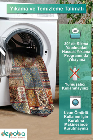 Tona Patchwork Kadife Yıkanabilir Kaymaz Pamuk Tabanlı Antibakteriyel Salon Halısı - Aydahome