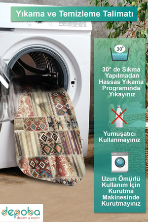 Uranüs Patchwork Kadife Yıkanabilir Kaymaz Pamuk Tabanlı Antibakteriyel Salon Halısı - Aydahome