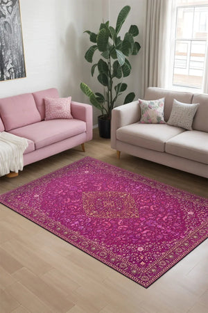 Jutte Vintage Kadife Yıkanabilir Kaymaz Pamuk Tabanlı Antibakteriyel Salon Halısı - Aydahome