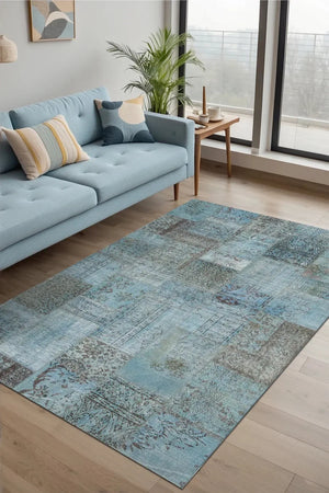 Cosy Patchwork Desenli Pamuk Tabanlı Yıkanabilen Kaydırmaz Antibakteriyel Şönil Salon Halısı - Aydahome
