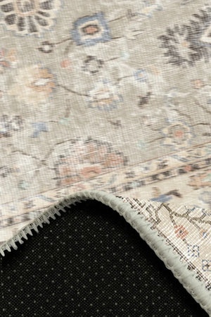 Monty Vintage Desenli Şönil Pamuk Tabanlı Yıkanabilen Kaymaz Antibakteriyel Yuvarlak Salon Halısı - Aydahome