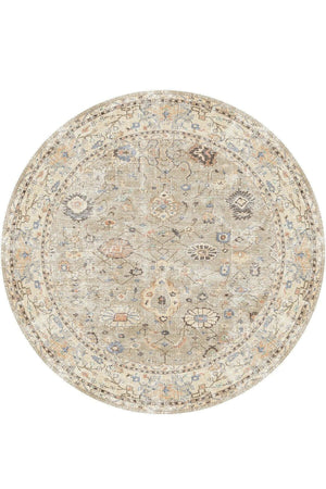 Monty Vintage Desenli Şönil Pamuk Tabanlı Yıkanabilen Kaymaz Antibakteriyel Yuvarlak Salon Halısı - Aydahome