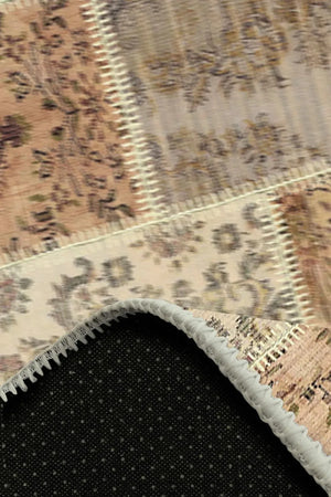 Serene Patchwork Desenli Pamuk Tabanlı Yıkanabilen Kaydırmaz Antibakteriyel Şönil Salon Halısı - Aydahome