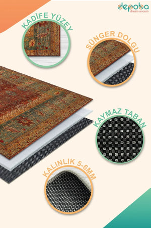 Rubby Modern Kadife Yıkanabilir Kaymaz Pamuk Tabanlı Antibakteriyel Salon Halısı - Aydahome