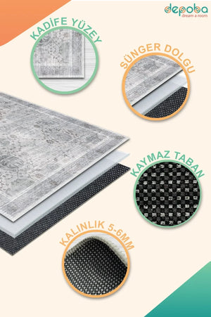 Vonno Modern Kadife Yıkanabilir Kaymaz Pamuk Tabanlı Antibakteriyel Salon Halısı - Aydahome