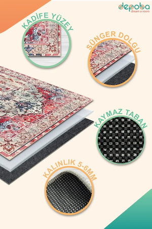 Zonya Modern Kadife Yıkanabilir Kaymaz Pamuk Tabanlı Antibakteriyel Salon Halısı - Aydahome