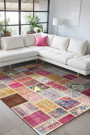 Korn Patchwork Kadife Desenli Pamuk Taban Kaymaz Yıkanabilen Antibakteriyel Yolluk - Aydahome