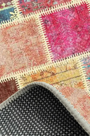 Korn Patchwork Kadife Desenli Pamuk Taban Kaymaz Yıkanabilen Antibakteriyel Yolluk - Aydahome