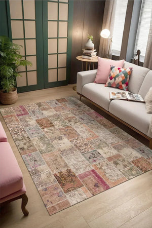 Mora Modern Kadife Desenli Pamuk Tabanlı Yıkanabilen Kaydırmaz Antibakteriyel Salon Halısı - Aydahome