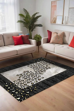 Mondego Modern Kadife Leopar Pamuk Taban Kaymaz Yıkanabilen Antibakteriyel Yolluk - Aydahome