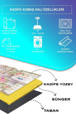 Selgos Modern Kadife Desenli Pamuk Tabanlı Yıkanabilen Kaydırmaz Antibakteriyel Mutfak Halısı - Aydahome