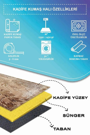 Hana Modern Kadife Eko Desenli Pamuk Tabanlı Yıkanabilen Kaydırmaz Antibakteriyel Salon Halısı - Aydahome