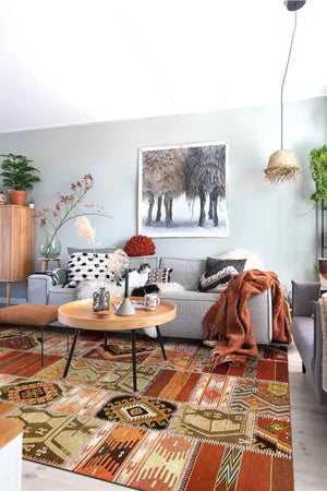 Carnosa Patchwork Desenli Kadife Pamukyıkanabilen Kaydırmaz Antibakteriyel Salon Halısı - Aydahome