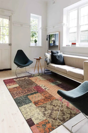 Banaf Patchwork Kadife Modern Pamuk Tabanlı Yıkanabilen Kaydırmaz Antibakteriyel Salon Halısı - Aydahome