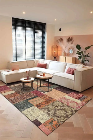 Banaf Patchwork Kadife Modern Pamuk Tabanlı Yıkanabilen Kaydırmaz Antibakteriyel Salon Halısı - Aydahome
