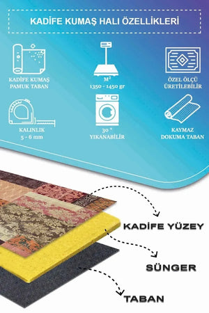 Banaf Patchwork Kadife Modern Pamuk Tabanlı Yıkanabilen Kaydırmaz Antibakteriyel Salon Halısı - Aydahome