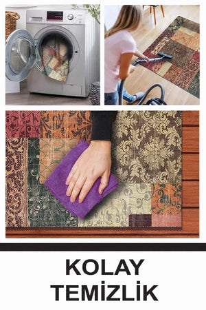 Banaf Patchwork Kadife Modern Pamuk Tabanlı Yıkanabilen Kaydırmaz Antibakteriyel Salon Halısı - Aydahome