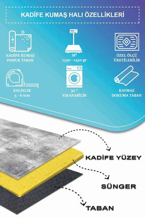 Kali Modern Kadife Eko Desenli Pamuk Tabanlı Yıkanabilen Kaydırmaz Antibakteriyel Salon Halısı - Aydahome