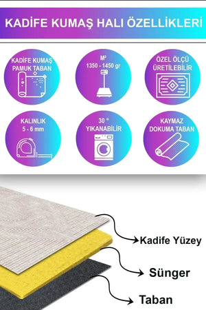 Tegan Modern Kadife Dekoratif Pamuk Taban Kaymaz Yıkanabilen Antibakteriyel Salon Halısı - Aydahome