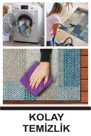 Anelia Patchwork Kadife Pamuk Tabanlı Yıkanabilen Kaymaz Antibakteriyel Yuvarlak Salon Halısı - Aydahome