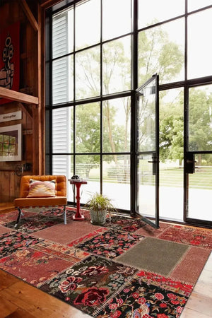 Feran Modern Kadife Patchwork Desenli Pamuk Tabanlı Yıkanabilen Kaymaz Antibakteriyel Salon Halısı - Aydahome